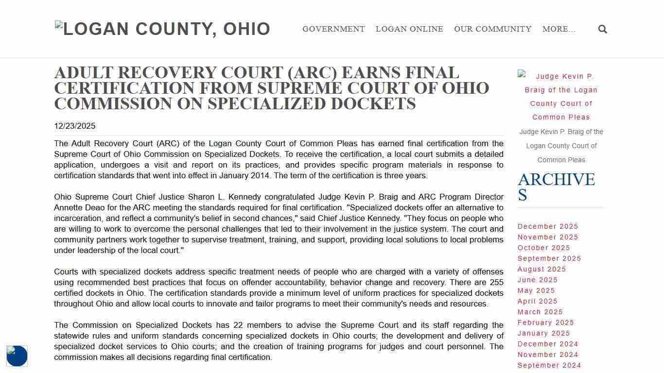 Logan County, Ohio - Logan County Common Pleas Court Press Releases